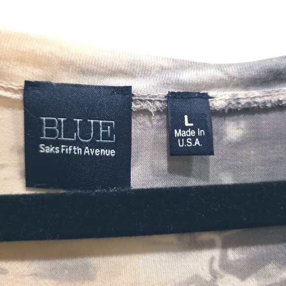 Blue Saks Fifth Avenue Flowy Gray Taupe White Loose Fit V-Neck Top Made In USA L - Picture 12 of 16